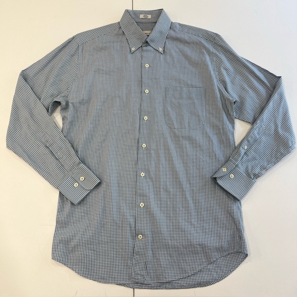 Peter Millar Button Down Shirt Blue Plaid Lightweight Comfort Office Men’s M - Picture 1 of 16